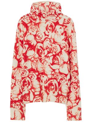 Burberry rose-pattern wool fleece hoodie - Red