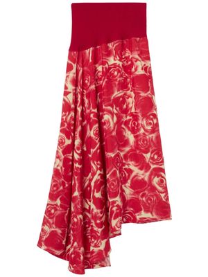 Burberry rose-print asymmetric silk skirt - Red