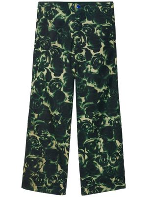 Burberry rose-print coated canvas trousers - Green