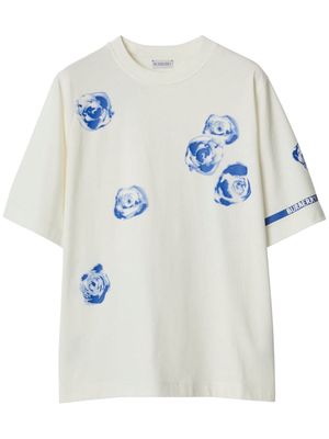 Burberry rose-print cotton T-shirt - White