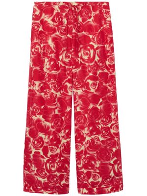 Burberry rose-print drawstring silk trousers - Red