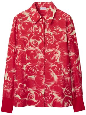 Burberry rose-print silk shirt - Red