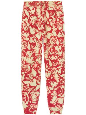 Burberry rose-print wool track pants - Red