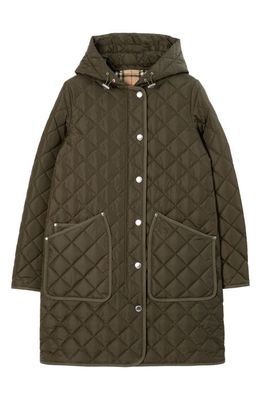 burberry Roxby Quilted Hooded Long Jacket in Dark Military Khaki