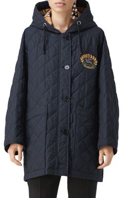 burberry Roxwell Embroidered Archive Logo Quilted Coat in Navy