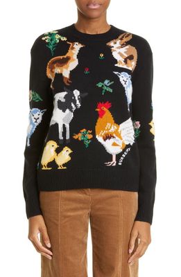 burberry Ruth Intarsia Animals Wool & Cashmere Sweater in Black