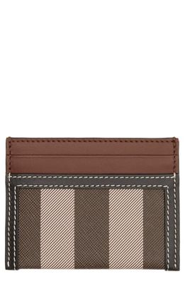 burberry Sandon Check Leather Card Case in Dark Birch Brown
