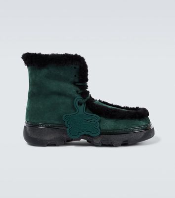 Burberry Shearling-trimmed suede ankle boots