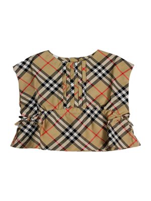 Burberry Sleeveless Crew-neck Shirt With Pleats On The Front In A Check Pattern