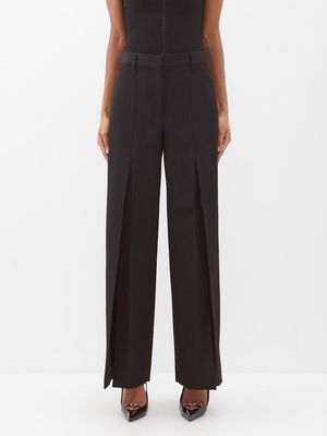 Burberry - Slit-cuff Wool Wide-leg Tailored Trousers - Womens - Black