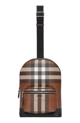 burberry Small Jett Check Coated Canvas & Leather Sling Backpack in Dark Birch Brown