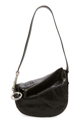 burberry Small Knight Asymmetric Crinkle Leather Shoulder Bag in Black
