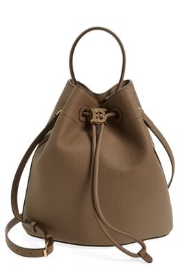 burberry Small Lambskin Leather Drawstring Bucket Bag in Light Saddle Brown