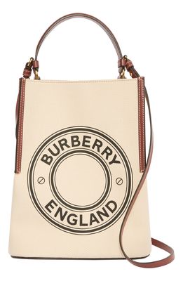 Burberry Small Peggy Logo Graphic Cotton Canvas Bucket Bag in Natural