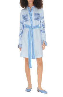 burberry Sofia Belted Long Sleeve Mulberry Silk Shirtdress in Blue