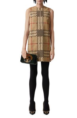 burberry Sofy Expanded Check Sleeveless Wool & Nylon Shift Minidress in Archive Beige Ip Chk