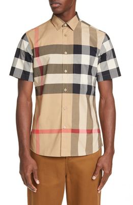 burberry Somerton Check Stretch Cotton Shirt in Camel
