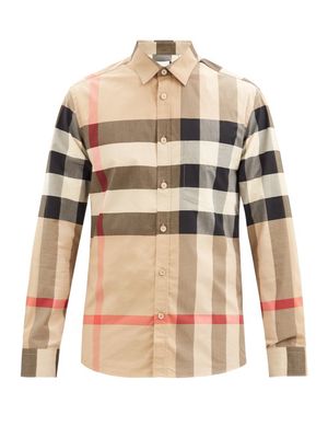 Burberry - Somerton Nova-check Cotton-blend Poplin Shirt - Mens - Beige Multi