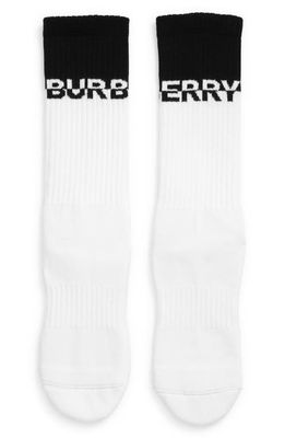 burberry Split Logo Intarsia Stretch Cotton Blend Crew Socks in Black /White