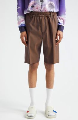 burberry Stripe Elastic Waist Wool Herringbone Shorts in Barrel at Nordstrom, Size 40