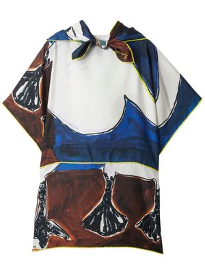 Burberry swan-print hooded silk blouse - Blue