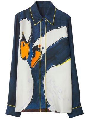 Burberry Swan-print long-sleeve silk shirt - Blue