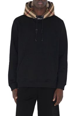 burberry T-Fit Check Cotton Hoodie in Black