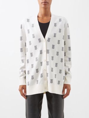 Burberry - Tb-jacquard Wool-blend Cardigan - Womens - Cream