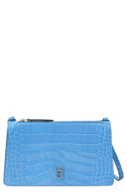 burberry TB Logo Croc Embossed Leather Pouch Shoulder Bag in Cool Cornflower Blue