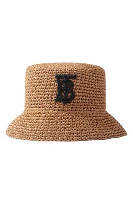 burberry TB Logo Crochet Raffia Bucket Hat in Black/Beige