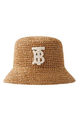 burberry TB Logo Crochet Raffia Bucket Hat in Natural /Beige