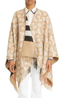 burberry TB Monogram & Check Reversible Wool & Cashmere Cape in Archive Beige