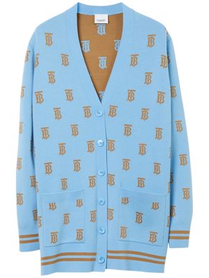 Burberry TB monogram-patterm knit cardigan - Blue