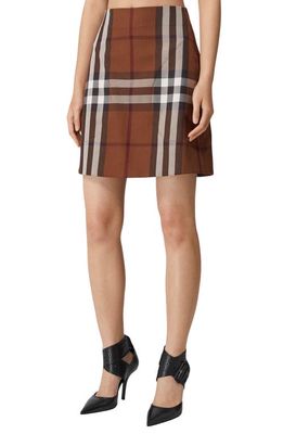 burberry Teodora Check Wool & Cotton Skirt in Dark Birch Brown Ip