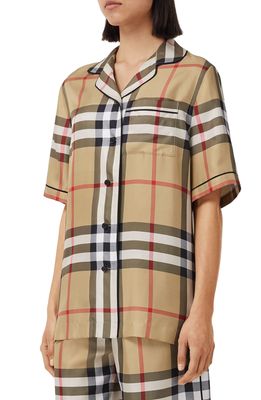 Burberry Tierney Check Silk Camp Shirt in Archive Beige Ip Chk