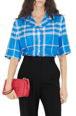 burberry Tierney Check Silk Camp Shirt in Vivid Blue Ip Check