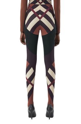 burberry Tully Kissing Check Paneled Stirrup Pants in Dark Birch Brown Pat