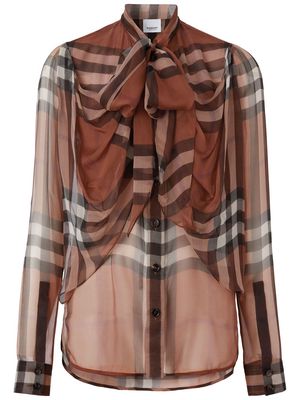 Burberry Vintage Check-print pussy-bow blouse - Brown
