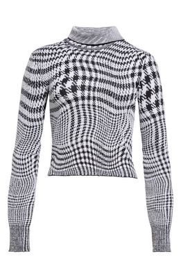 burberry Warped Houndstooth Check Wool Blend Turtleneck Sweater in Monochrome