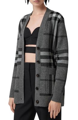burberry Willah Check Wool & Cashmere Cardigan in Mid Grey Melange
