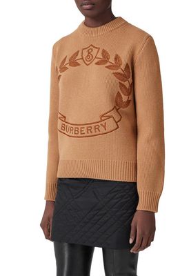 burberry Women's Embroidered Crest Wool & Cashmere Sweater in Warm Fawn