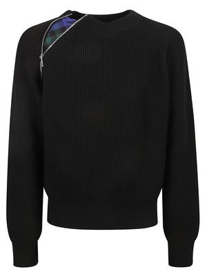 Burberry Zip Applique Rib Trim Knitted Sweater