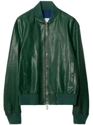 Burberry zipped leather bomber jacket - Green
