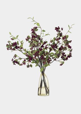 Burgundy Apple Blossoms In Amber Vase