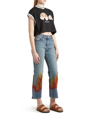 Burning Printed Flared Ankle Jeans