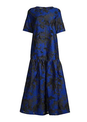 Burnout Jacquard Short-Sleeve Maxi Dress