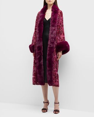Burnout Velvet Coat With Faux Fur