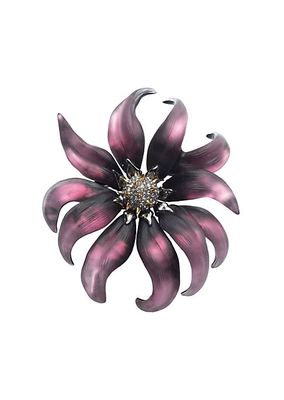 Burnt Fleur Two-Tone, Lucite, & Crystal Flower Brooch