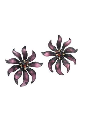 Burnt Fleur Two-Tone, Lucite, & Crystal Large Flower Stud Earrings