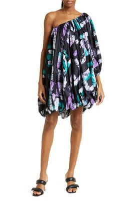 BUSAYO Adufe One-Shoulder Bubble Hem Dress in Teal/Lilac/White
